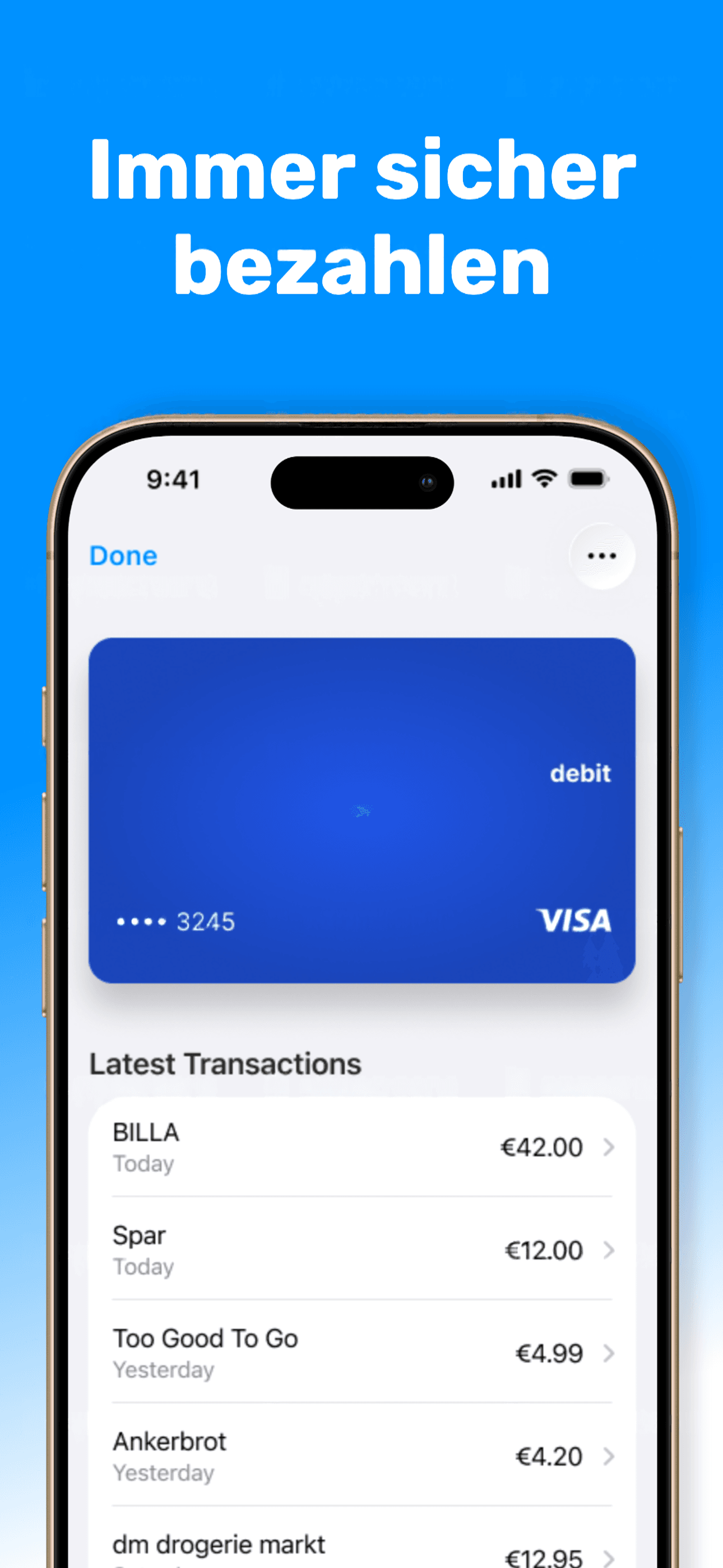 PayAustria Wallet-App Transaktionsdetails, Text: immer sicher bezahlen